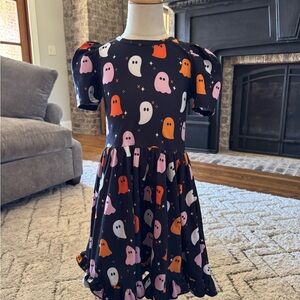 Ghost Print Dress with Orange and Pink Accents